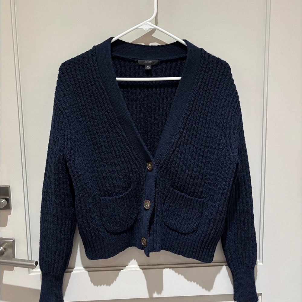 J. Crew Navy Cardigan Sweater V-Neck Textured Knit